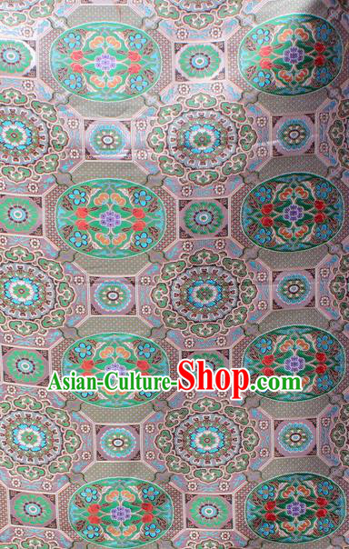 Asian Chinese Classical Galsang Flowers Pattern White Nanjing Brocade Traditional Tibetan Robe Satin Fabric Silk Material