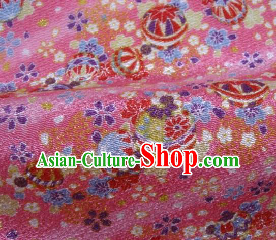 Asian Traditional Classical Sakura Bells Pattern Pink Tapestry Satin Brocade Fabric Japanese Kimono Silk Material