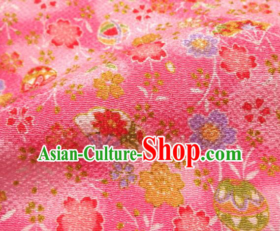 Asian Traditional Classical Sakura Fan Pattern Pink Tapestry Satin Brocade Fabric Japanese Kimono Silk Material