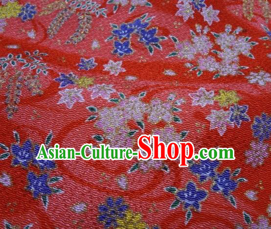 Asian Traditional Classical Oriental Cherry Pattern Red Tapestry Satin Brocade Fabric Japanese Kimono Silk Material