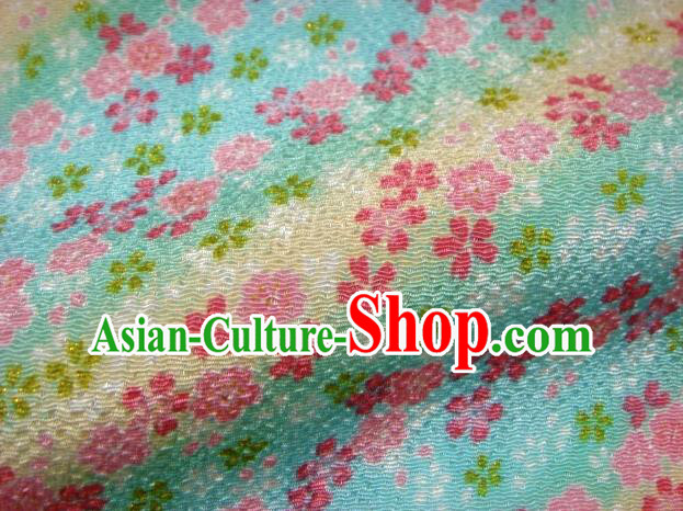 Asian Traditional Classical Oriental Cherry Pattern Blue Tapestry Satin Brocade Fabric Japanese Kimono Silk Material