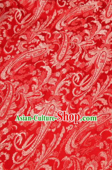 Asian Chinese Classical Pipa Flowers Pattern Red Brocade Traditional Tibetan Robe Satin Fabric Silk Material
