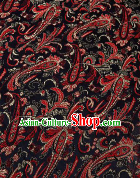 Asian Chinese Classical Pipa Flowers Pattern Black Brocade Traditional Tibetan Robe Satin Fabric Silk Material