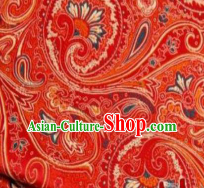 Asian Chinese Classical Peacock Feather Pattern Red Brocade Traditional Tibetan Robe Satin Fabric Silk Material