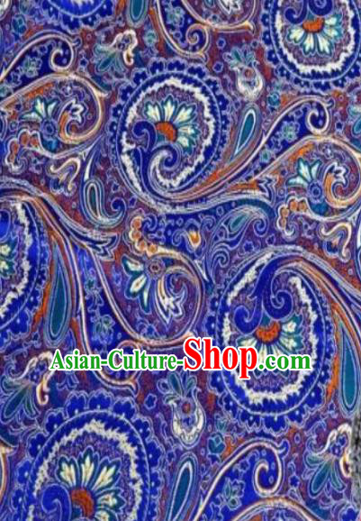 Asian Chinese Classical Peacock Feather Pattern Royalblue Brocade Traditional Tibetan Robe Satin Fabric Silk Material