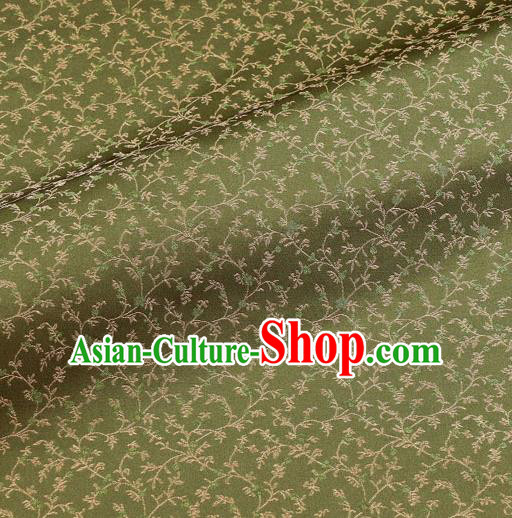 Asian Traditional Classical Acanthus Pattern Green Brocade Fabric Japanese Kimono Satin Silk Material