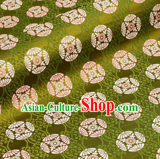 Asian Traditional Classical Platycodon Grandiflorus Pattern Nishijin Green Brocade Fabric Japanese Kimono Satin Silk Material