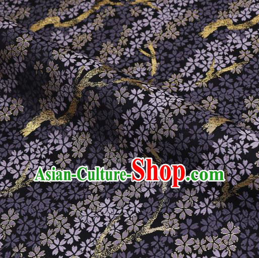 Asian Traditional Classical Sakura Pattern Nishijin Purple Brocade Fabric Japanese Kimono Satin Silk Material