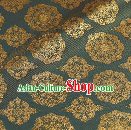 Asian Traditional Classical Pattern Blue Brocade Fabric Japanese Kimono Satin Silk Material