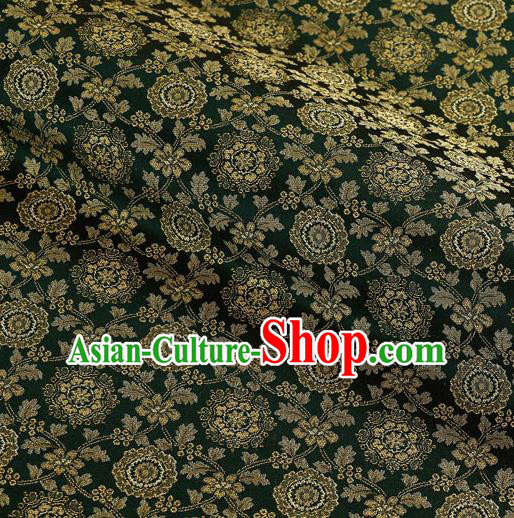 Asian Traditional Classical Pattern Dark Green Brocade Fabric Japanese Kimono Satin Silk Material