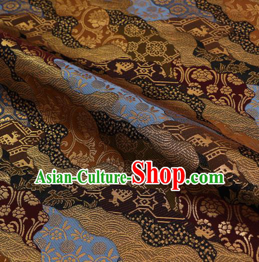Asian Traditional Classical Pattern Black Tapestry Satin Nishijin Brocade Fabric Japanese Kimono Silk Material