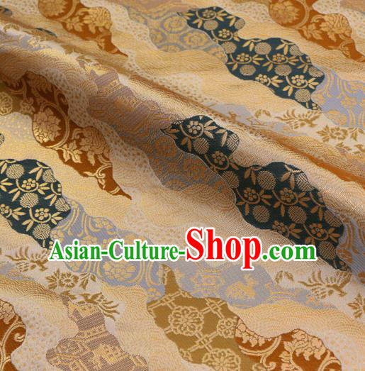 Asian Traditional Classical Pattern Golden Tapestry Satin Nishijin Brocade Fabric Japanese Kimono Silk Material