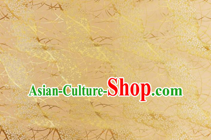 Asian Traditional Classical Sakura Pattern Yellow Tapestry Satin Nishijin Brocade Fabric Japanese Kimono Silk Material