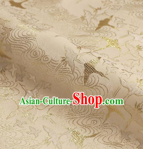 Asian Traditional Classical Crane Pattern White Tapestry Satin Nishijin Brocade Fabric Japanese Kimono Silk Material