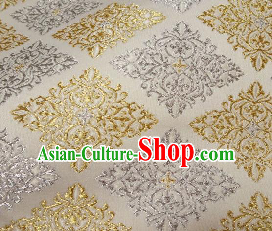 Asian Traditional Classical Pattern White Tapestry Satin Nishijin Brocade Fabric Japanese Kimono Silk Material