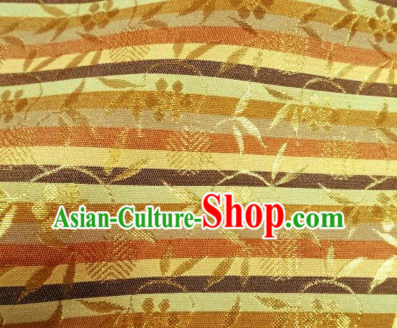 Asian Traditional Classical Bamboo Leaf Pattern Golden Tapestry Satin Nishijin Brocade Fabric Japanese Kimono Silk Material