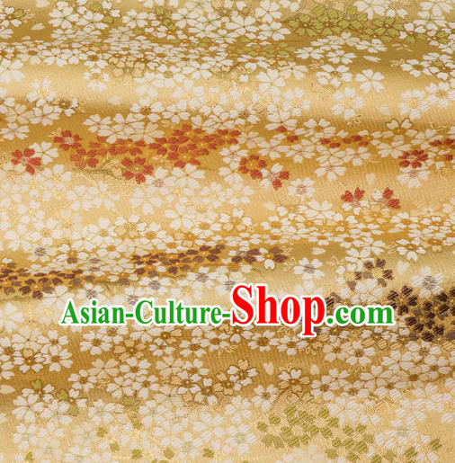 Asian Traditional Classical Sakura Pattern Nishijin Golden Brocade Fabric Japanese Kimono Satin Silk Material