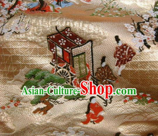 Asian Traditional Classical Genji Sakura Pattern Golden Tapestry Satin Nishijin Brocade Fabric Japanese Kimono Silk Material