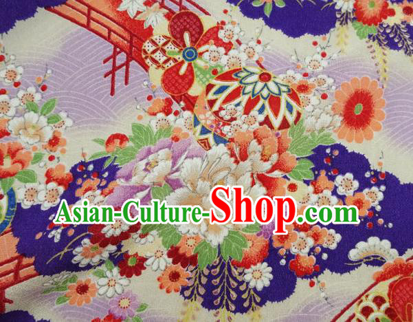 Asian Traditional Classical Peony Pattern Purple Tapestry Satin Nishijin Brocade Fabric Japanese Kimono Silk Material