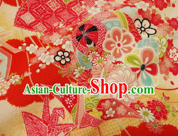 Asian Traditional Classical Paper Crane Pattern Red Tapestry Satin Nishijin Brocade Fabric Japanese Kimono Silk Material