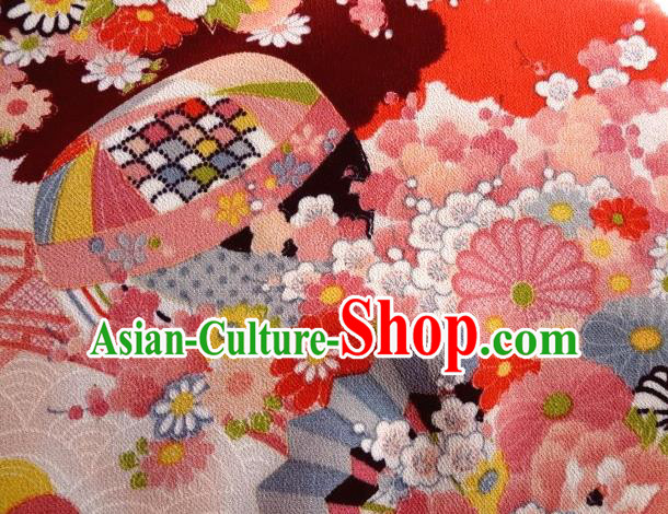 Asian Traditional Classical Peony Daisy Pattern Red Tapestry Satin Nishijin Brocade Fabric Japanese Kimono Silk Material