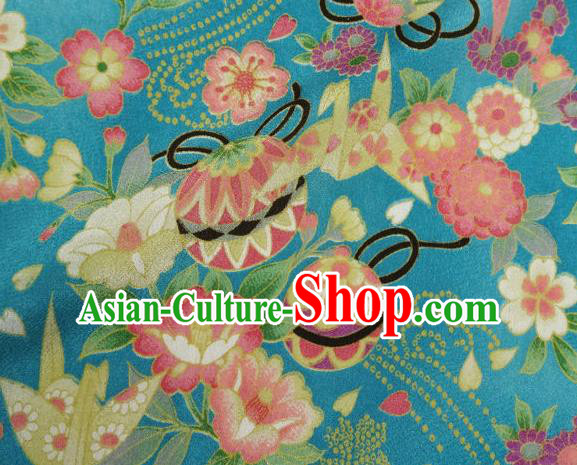 Asian Traditional Classical Bell Flowers Pattern Blue Tapestry Satin Nishijin Brocade Fabric Japanese Kimono Silk Material