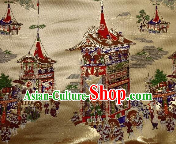 Asian Traditional Classical Palace Pattern Golden Tapestry Satin Nishijin Brocade Fabric Japanese Kimono Silk Material