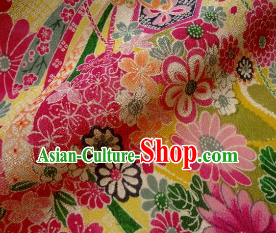 Asian Traditional Classical Flowers Pattern Green Tapestry Satin Nishijin Brocade Fabric Japanese Kimono Silk Material