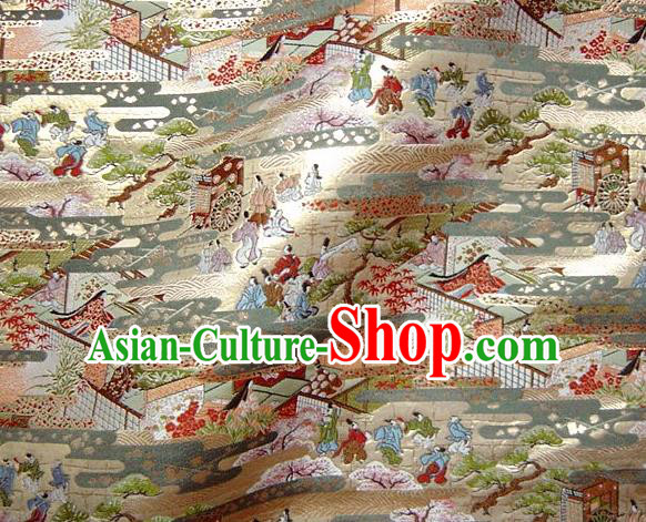 Asian Traditional Classical Hei An Pattern Golden Tapestry Satin Nishijin Brocade Fabric Japanese Kimono Silk Material