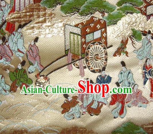 Asian Traditional Classical Sinzone Pattern Golden Tapestry Satin Nishijin Brocade Fabric Japanese Kimono Silk Material