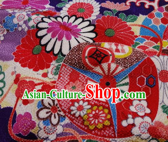 Asian Traditional Classical Pattern Purple Tapestry Satin Nishijin Brocade Fabric Japanese Kimono Silk Material