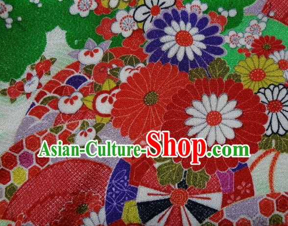 Asian Traditional Classical Pattern Green Tapestry Satin Nishijin Brocade Fabric Japanese Kimono Silk Material