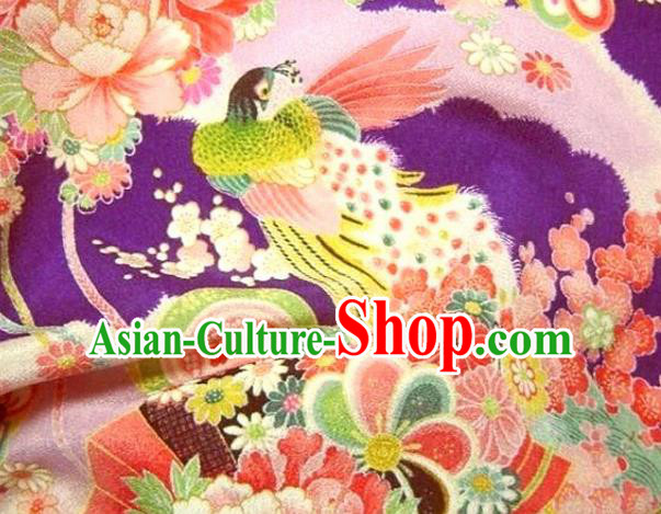 Asian Traditional Classical Peacock Pattern Purple Tapestry Satin Brocade Fabric Japanese Kimono Silk Material