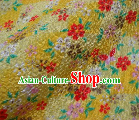 Asian Traditional Classical Sakura Pattern Yellow Tapestry Satin Brocade Fabric Japanese Kimono Silk Material