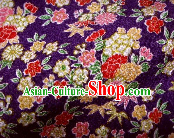 Asian Traditional Classical Daisy Pattern Purple Brocade Tapestry Satin Fabric Japanese Kimono Silk Material