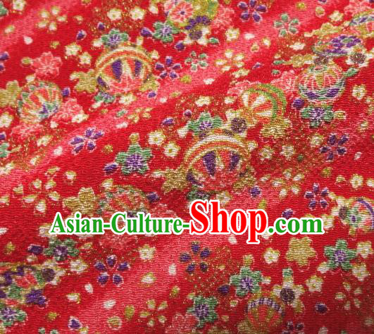 Asian Traditional Classical CamomileHus Pattern Red Brocade Tapestry Satin Fabric Japanese Kimono Silk Material
