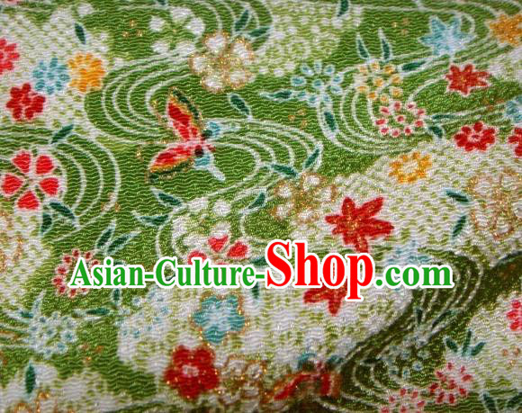 Asian Traditional Classical Maple Leaf Pattern Green Brocade Tapestry Satin Fabric Japanese Kimono Silk Material