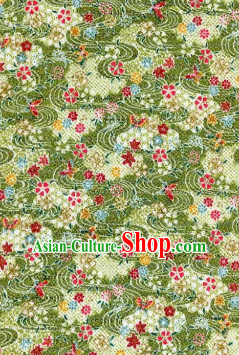 Asian Traditional Classical Maple Leaf Pattern Green Brocade Tapestry Satin Fabric Japanese Kimono Silk Material