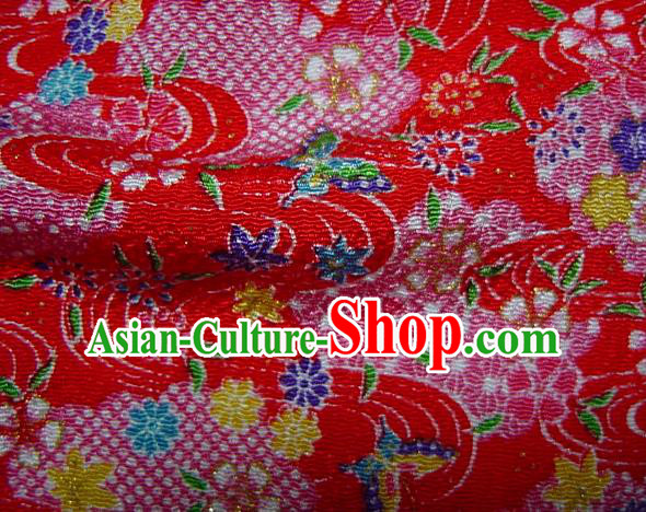 Asian Traditional Classical Maple Leaf Pattern Red Brocade Tapestry Satin Fabric Japanese Kimono Silk Material