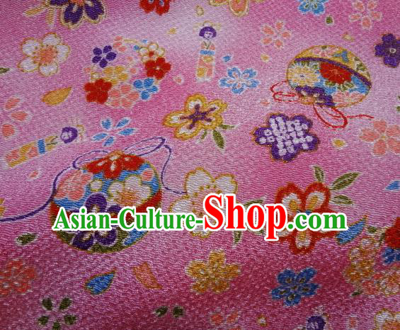 Asian Traditional Kimono Classical Sakura Bells Pattern Pink Brocade Tapestry Satin Fabric Japanese Silk Material