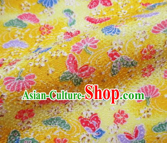 Asian Traditional Classical Butterfly Pattern Yellow Brocade Tapestry Satin Fabric Japanese Kimono Silk Material