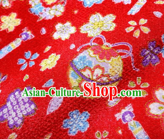 Asian Traditional Kimono Classical Sakura Bells Pattern Red Brocade Tapestry Satin Fabric Japanese Silk Material