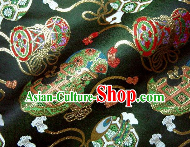 Asian Traditional Kimono Classical Drum Pattern Green Nishijin Brocade Tapestry Satin Fabric Japanese Silk Material