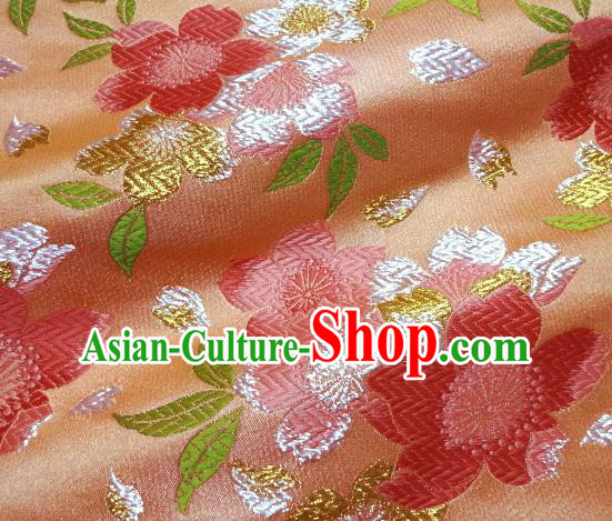 Asian Traditional Kimono Classical Sakura Pattern Orange Nishijin Brocade Tapestry Satin Fabric Japanese Silk Material