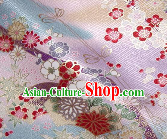 Asian Traditional Kimono Classical Sakura Pattern Light Purple Nishijin Brocade Tapestry Satin Fabric Japanese Silk Material