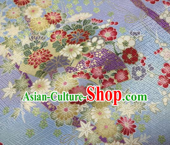 Asian Traditional Kimono Classical Sakura Pattern Blue Nishijin Brocade Tapestry Satin Fabric Japanese Silk Material