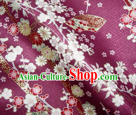 Asian Traditional Kimono Classical Sakura Pattern Purple Nishijin Brocade Tapestry Satin Fabric Japanese Silk Material