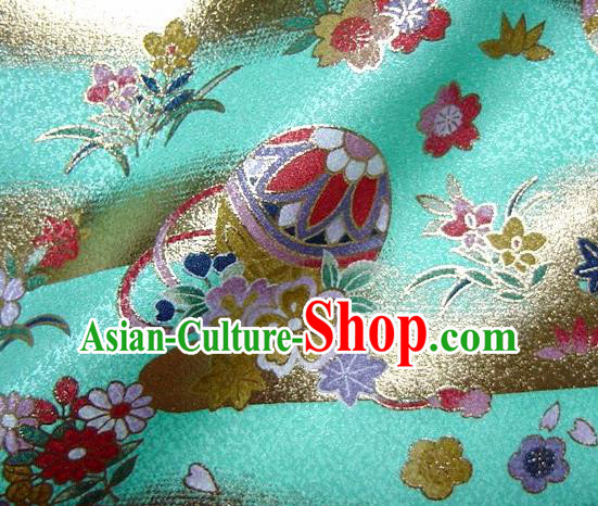 Asian Traditional Kimono Classical Ball Pattern Green Brocade Tapestry Satin Fabric Japanese Kyoto Silk Material