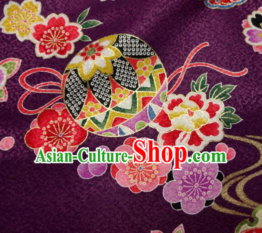 Asian Traditional Kimono Classical Ball Pattern Purple Brocade Tapestry Satin Fabric Japanese Kyoto Silk Material