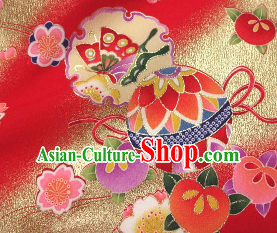 Asian Traditional Kimono Classical Ball Pattern Red Brocade Tapestry Satin Fabric Japanese Kyoto Silk Material